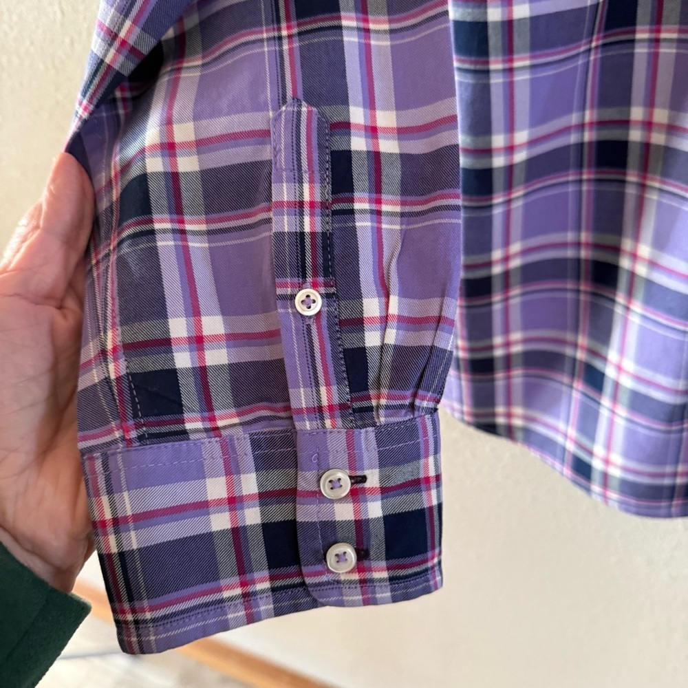 Talbots Plaid Button Up Shirt Purple Navy Cotton Long Sleeve Women’s Size L - Picture 3 of 11